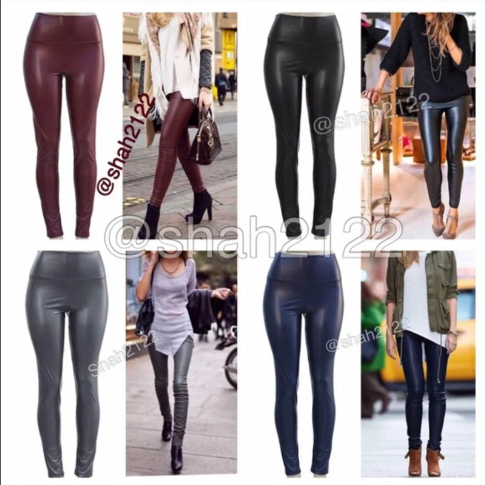 Black Leather Leggings High Waist Tummy Control - Picture 5 of 5